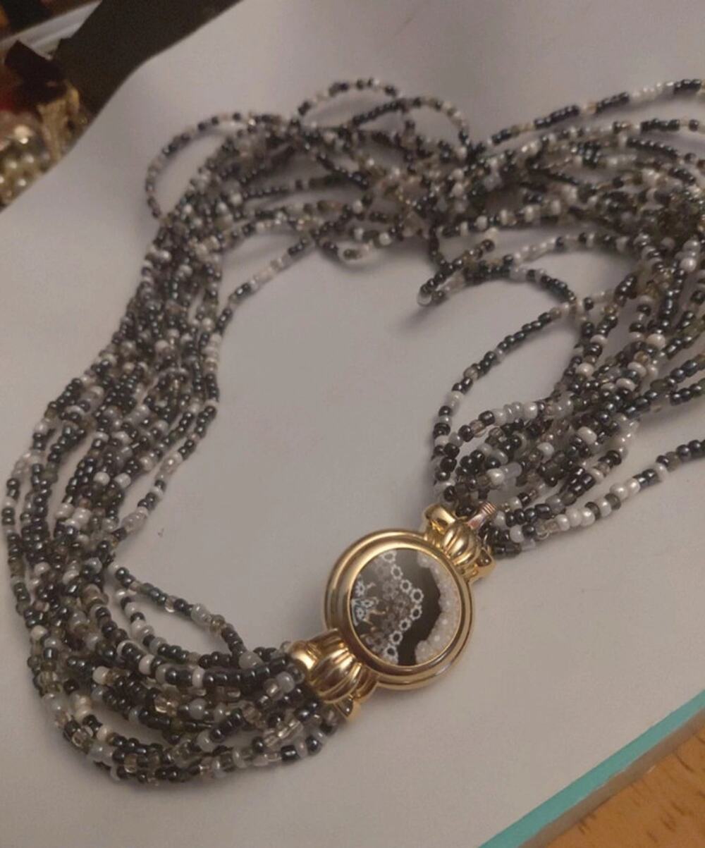 Vintage Antia Murrina Venezia glass seed bead statement necklace